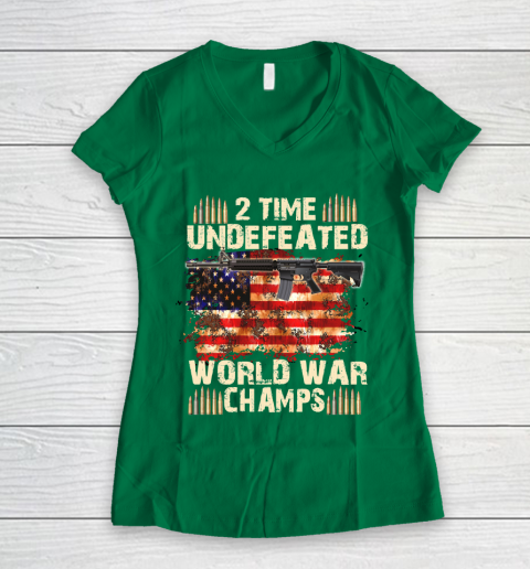 Veteran Shirt 2 Time Undefeated World War Champs 4th Of July T Shirt Patriotic T Shirts Independence Day Women s V Neck T Shirt Tee For Sports