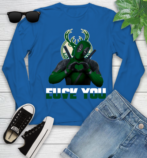 NBA Milwaukee Bucks Deadpool Love You Fuck You Basketball Sports Youth Long Sleeve 10