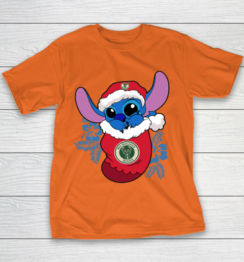 Milwaukee Bucks Christmas Stitch In The Sock Funny Disney NBA Youth T-Shirt 6