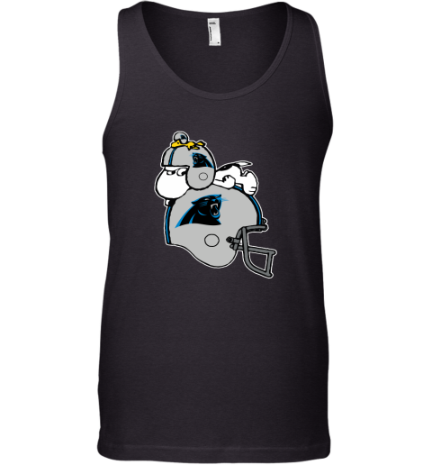 Snoopy And Woodstock Resting On Carolina Panthers Helmet Tank Top