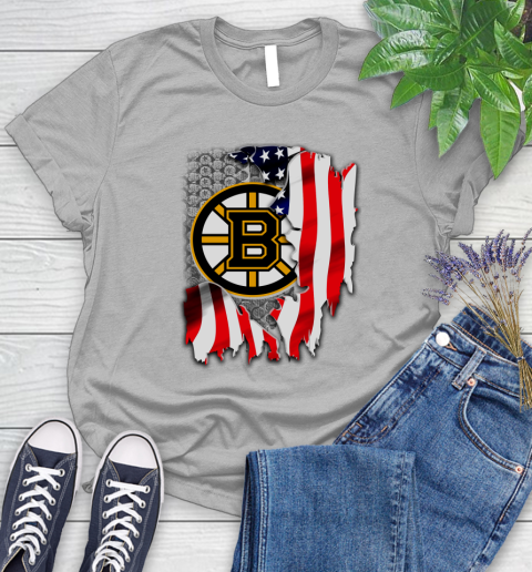 Boston Bruins NHL Hockey American Flag Women's T-Shirt 5