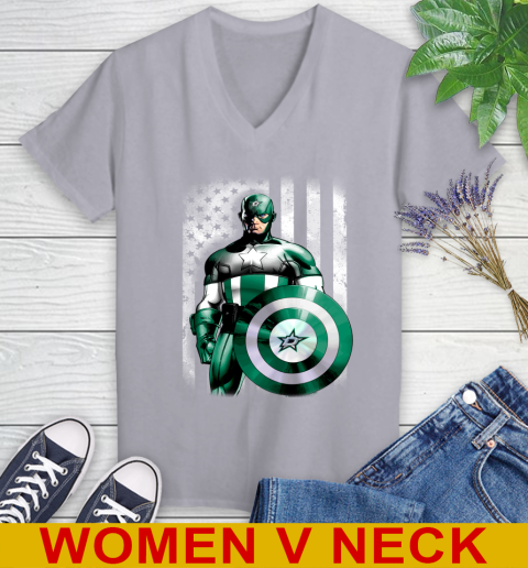 Dallas Stars NHL Hockey Captain America Marvel Avengers American Flag Shirt Women's V-Neck T-Shirt 4