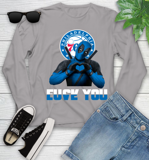 NBA Philadelphia 76ers Deadpool Love You Fuck You Basketball Sports Youth Long Sleeve 5