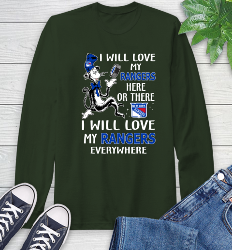 NHL Hockey New York Rangers I Will Love My Rangers Everywhere Dr Seuss Shirt Long Sleeve T-Shirt 6