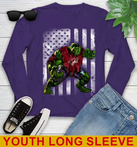 Arizona Coyotes Hulk Marvel Avengers NHL Hockey American Flag Youth Long Sleeve 4