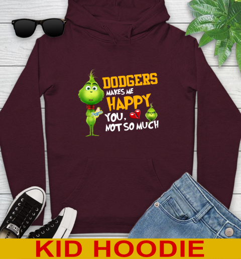MLB Los Angeles Dodgers Makes Me Happy You Not So Much Grinch Baseball Sports Youth Hoodie 7
