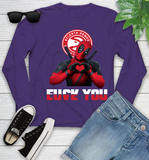 NBA Atlanta Hawks Deadpool Love You Fuck You Basketball Sports Youth Long Sleeve 4
