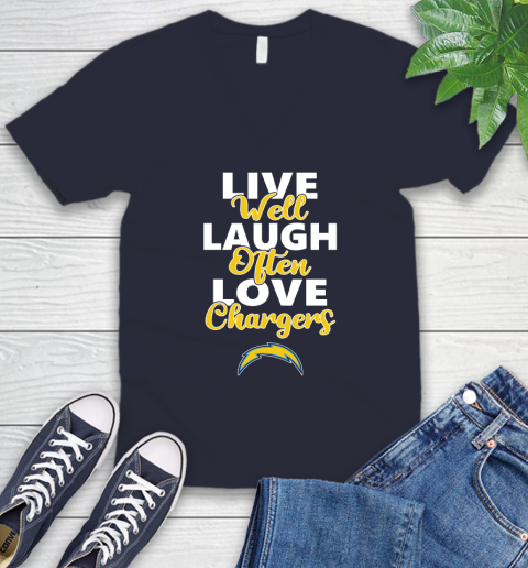 NFL Football Los Angeles Chargers Live Well Laugh Often Love Shirt V-Neck T-Shirt 2