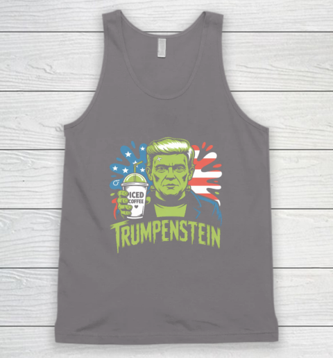 Trumpenstein Funny Iced Coffee Drink Halloween 4th of July USA Flag Tank Top 5