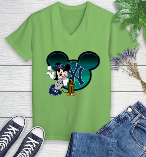 MLB New York Yankees The Commissioner's Trophy Mickey Mouse Disney Women's V-Neck T-Shirt 11