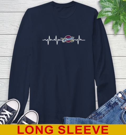 Cleveland Cavaliers NBA Basketball Heart Beat Shirt Long Sleeve T-Shirt - Image 4