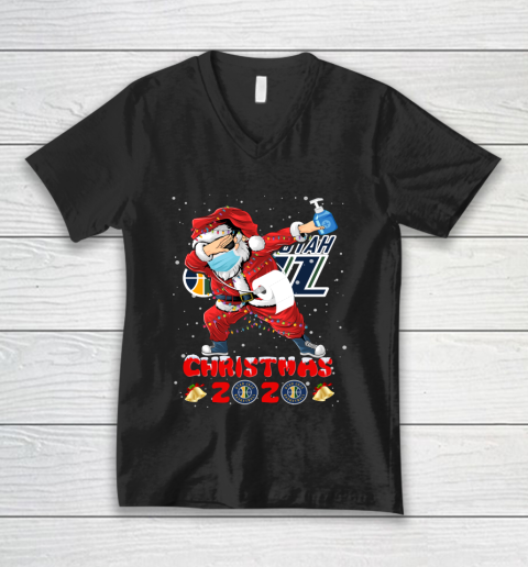 Utah Jazz Funny Santa Claus Dabbing Christmas 2020 NBA V-Neck T-Shirt