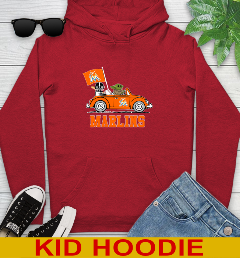 MLB Baseball Miami Marlins Darth Vader Baby Yoda Driving Star Wars Shirt Youth Hoodie 11