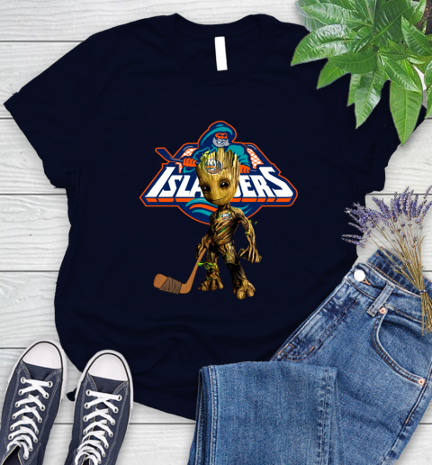 New York Islanders NHL Hockey Groot Marvel Guardians Of The Galaxy Women's T-Shirt 3