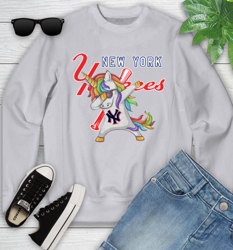 New York Yankees MLB Baseball Funny Unicorn Dabbing Sports Youth Sweatshirt 4