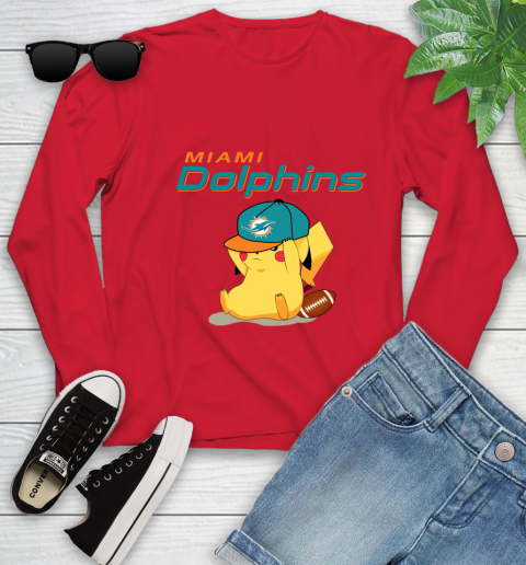 NFL Pikachu Football Sports Miami Dolphins Youth Long Sleeve 11