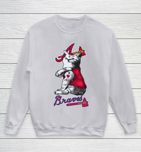 MLB Baseball My Cat Loves Atlanta Braves Youth Sweatshirt 3