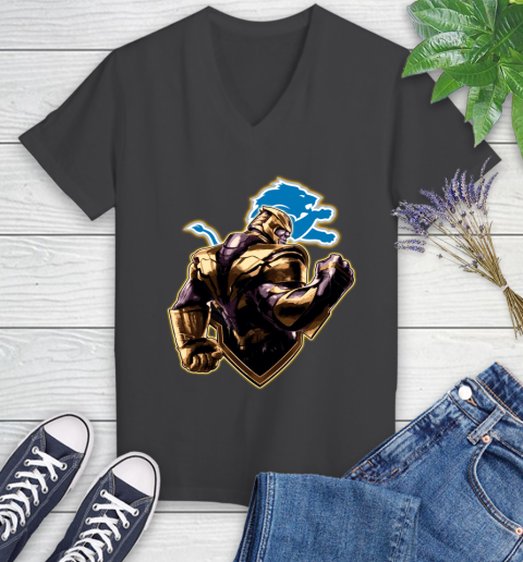 NFL Thanos Avengers Endgame Football Sports Detroit Lions Women's V-Neck T-Shirt 8