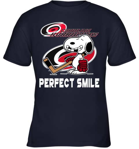 NHL Carolina Hurricanes Snoopy Perfect Smile The Peanuts Movie Hockey T  Shirt Youth T-Shirt
