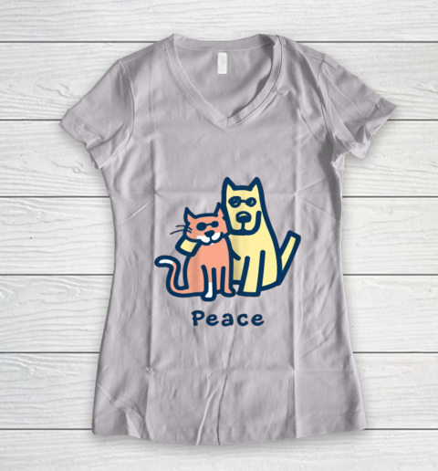 Cat Mom Dog Mom Peace Together I Love Pets Women's V-Neck T-Shirt