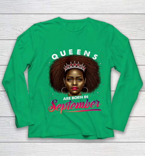 Queens Born September Shirt Black Girl Virgo Libra Birthday Youth Long Sleeve 4