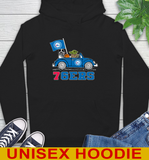 NBA Basketball Philadelphia 76ers Darth Vader Baby Yoda Driving Star Wars Shirt Hoodie 2