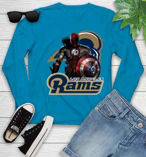 NFL Captain America Thor Spider Man Hawkeye Avengers Endgame Football Los Angeles Rams Youth Long Sleeve 7
