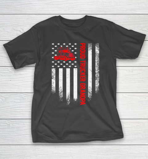 GrandFather gift shirt Vintage USA American Flag Proud Trucker Truck Driver Grandpa T Shirt T-Shirt