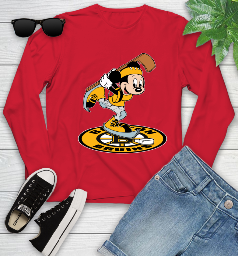 NHL Hockey Boston Bruins Cheerful Mickey Disney Shirt Youth Long Sleeve 11