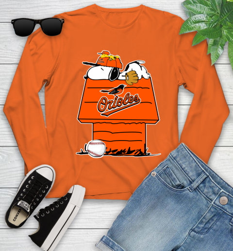 MLB Baltimore Orioles Snoopy Woodstock The Peanuts Movie Baseball T Shirt Youth Long Sleeve 4
