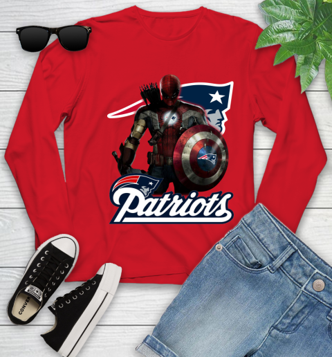 NFL Captain America Thor Spider Man Hawkeye Avengers Endgame Football New England Patriots Youth Long Sleeve 11