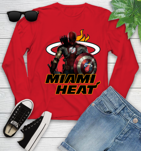 Miami Heat NBA Basketball Captain America Thor Spider Man Hawkeye Avengers Youth Long Sleeve 11