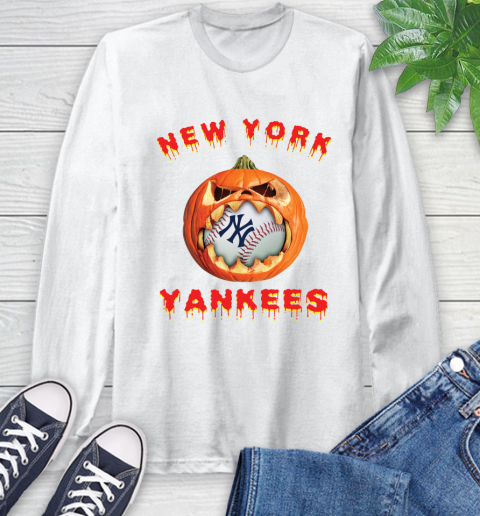 MLB New York Yankees Halloween Pumpkin Baseball Sports Long Sleeve T-Shirt