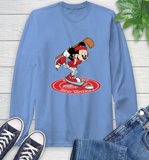 NHL Hockey Detroit Red Wings Cheerful Mickey Disney Shirt Long Sleeve T-Shirt 12