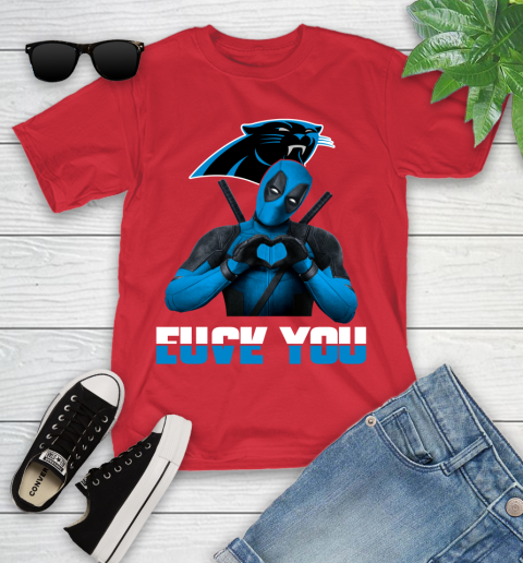 NHL Carolina Panthers Deadpool Love You Fuck You Football Sports Youth T-Shirt 13