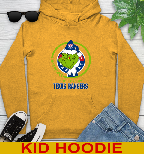 Texas Rangers MLB Christmas Grinch I Hate People But I Love My Favorite Baseball Team Youth Hoodie 3