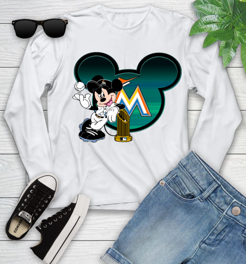 MLB Miami Marlins The Commissioner's Trophy Mickey Mouse Disney Youth Long Sleeve