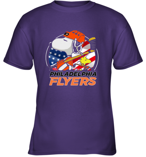 l5lt philadelphia flyers snoopy and woodstock nhl youth t shirt 26 front purple