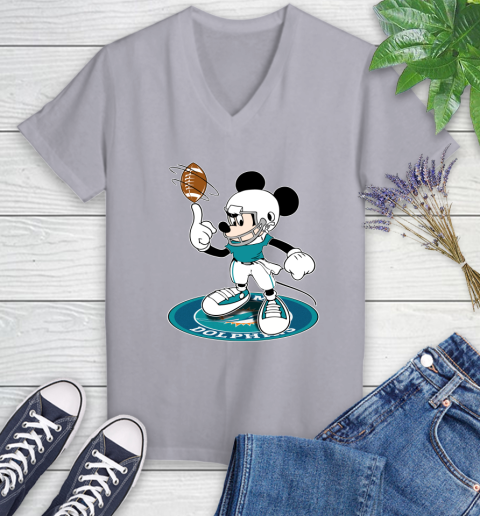NFL Football Miami Dolphins Cheerful Mickey Disney Shirt Women's V-Neck T-Shirt 4