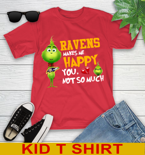 NFL Baltimore Ravens Makes Me Happy You Not So Much Grinch Football Sports Youth T-Shirt 11