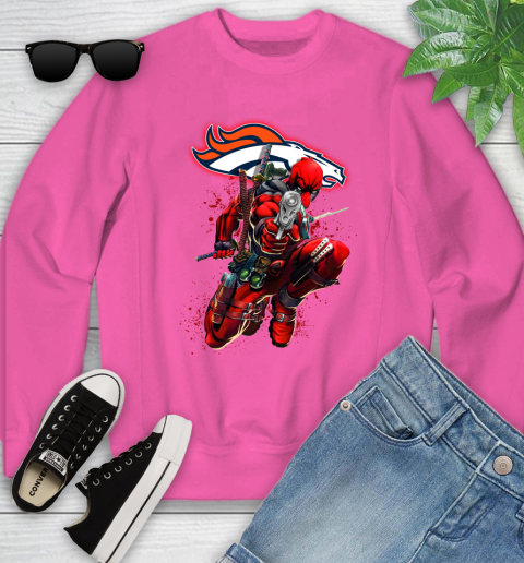 NFL Deadpool Marvel Comics Sports Football Denver Broncos Youth Sweatshirt 7