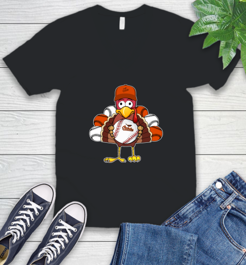 Baltimore Orioles Turkey thanksgiving V-Neck T-Shirt 2