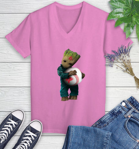 MLB Groot Guardians Of The Galaxy Baseball Sports Boston Red Sox Women's V-Neck T-Shirt 14