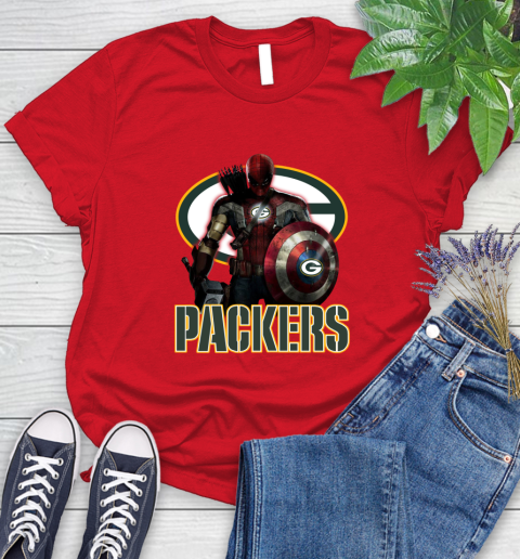 NFL Captain America Thor Spider Man Hawkeye Avengers Endgame Football Green Bay Packers Women's T-Shirt 9