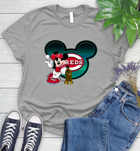 MLB Cincinnati Reds The Commissioner's Trophy Mickey Mouse Disney Women's T-Shirt 10