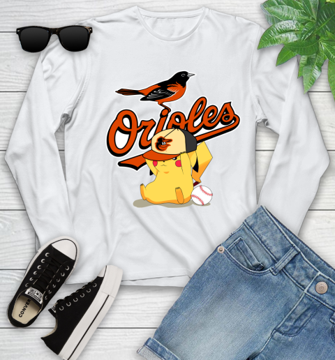 MLB Pikachu Baseball Sports Baltimore Orioles Youth Long Sleeve