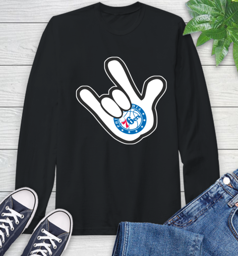 Philadelphia 76ers NBA Basketball Mickey Rock Hand Disney Long Sleeve T-Shirt 3 Philadelphia 76ers NBA Basketball Mickey Rock Hand Disney Long Sleeve T-Shirt - Image 3