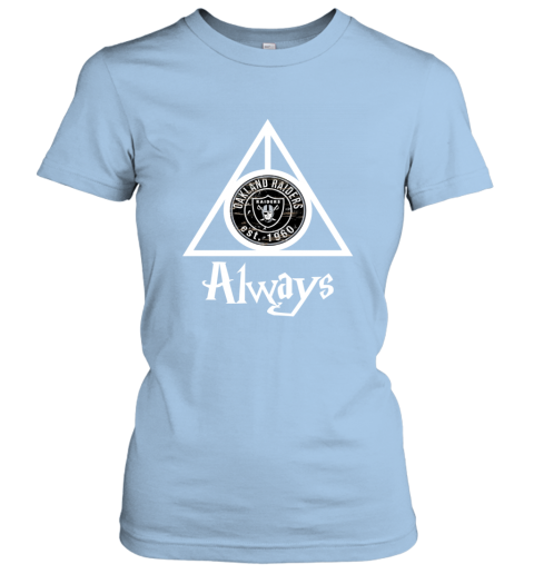 Always Love The Oakland Raiders x Harry Potter Mashup NFL u49o always love the oakland raiders x harry potter mas ladies t shirt 20 front light blue