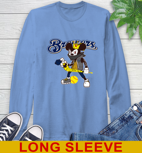 Milwaukee Brewers MLB Baseball Mickey Peace Sign Sports Long Sleeve T-Shirt - Image 12