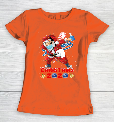 Los Angeles Dodgers Funny Santa Claus Dabbing Christmas 2020 MLB Women's T-Shirt 3